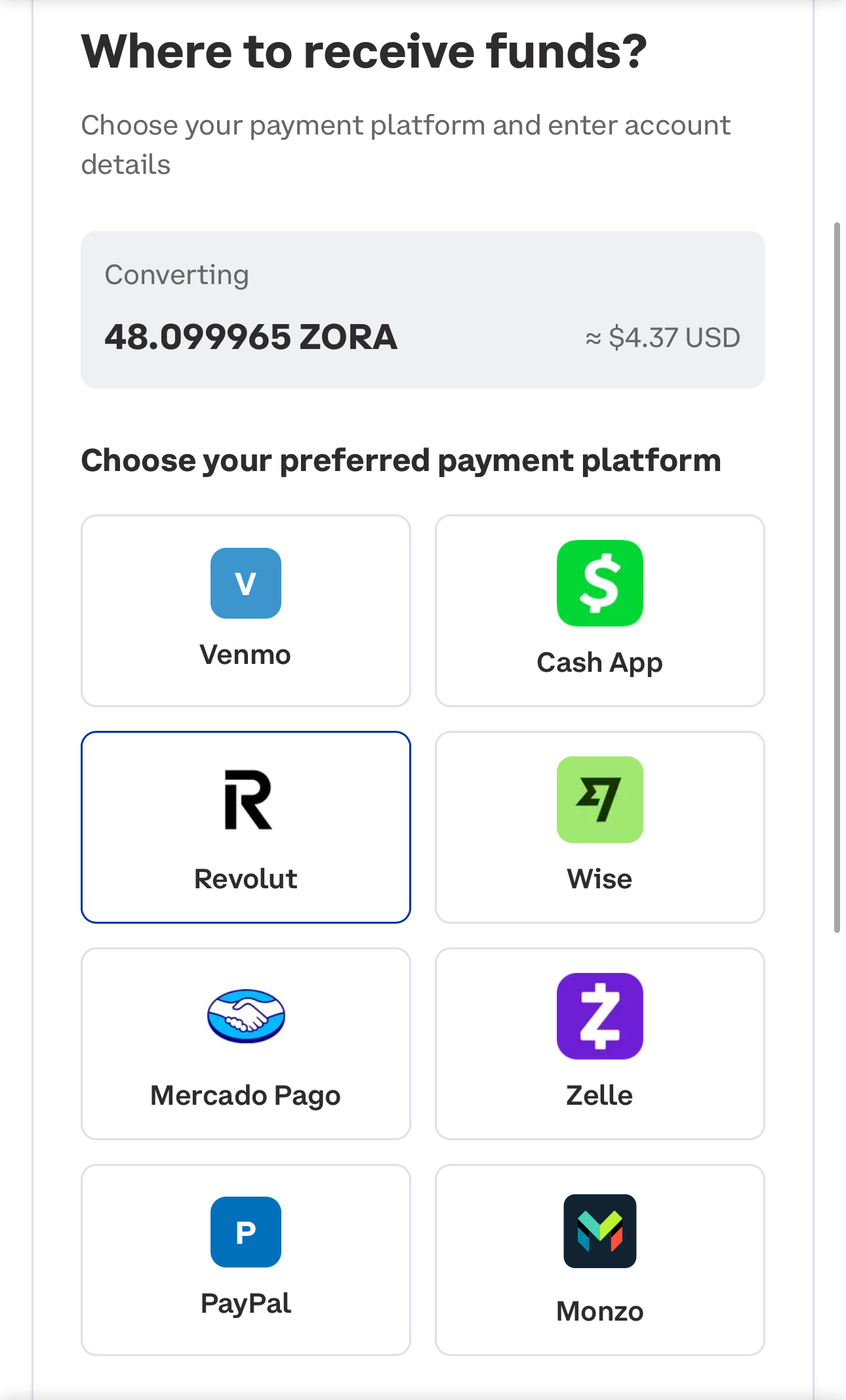 Zap by ZKP2P - Farcaster Mini Apps screenshot